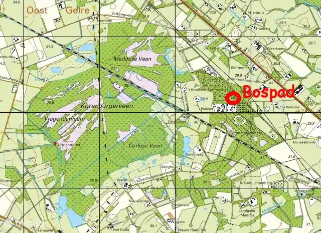 kaart met omgeving van het huisje